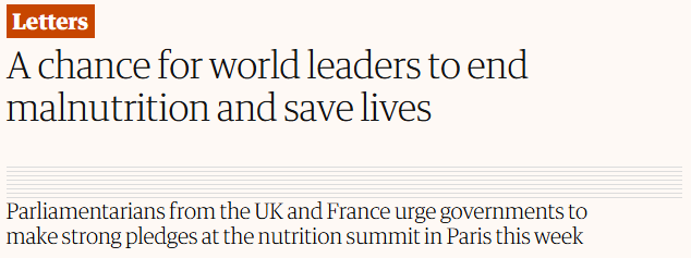 Co-Chairs write in The Guardian alongside French MP on malnutrition